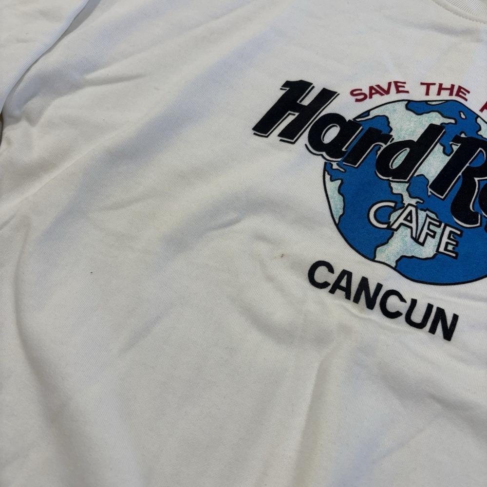 Vintage Hard Rock Cafe Sweater Cancun Mexico Crewneck White Men's L 90s Y2K - Picture 6 of 10